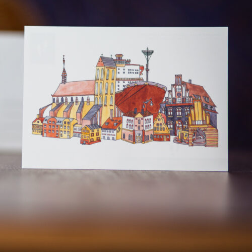 Postkarte Wismar MW01: Illustration Schiff 1