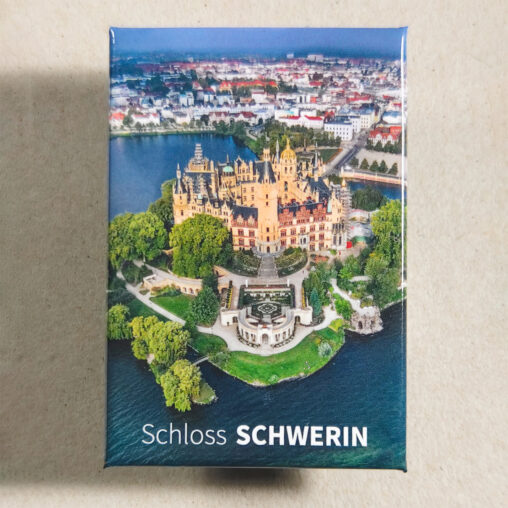 Kühlschrankmagnet von der Landeshauptstadt Schwerin S005-M: Schweriner Schloss und Altstadt der Landeshauptstadt (Ansicht von Osten)